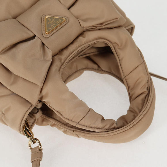 PRADA Hand Bag Nylon 2way Beige Gold Auth 118908SM