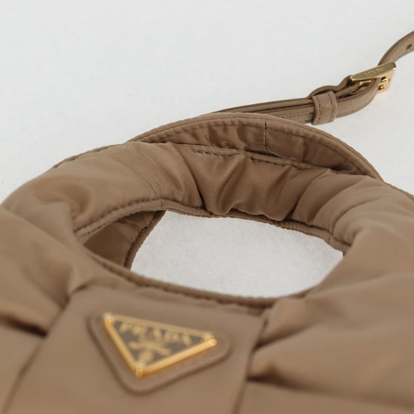 PRADA Hand Bag Nylon 2way Beige Gold Auth 118908SM