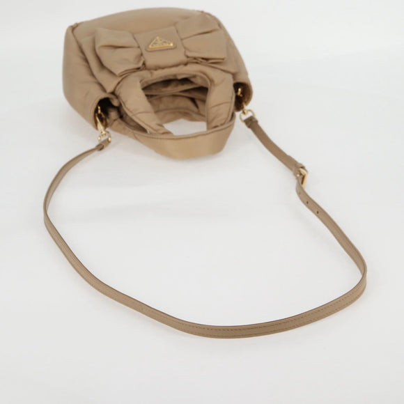 PRADA Hand Bag Nylon 2way Beige Gold Auth 118908SM