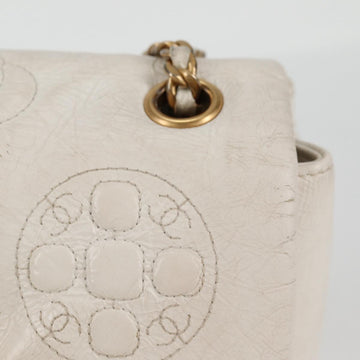 CHANEL Chain Shoulder Bag Patent leather White Gold CC Auth 118910A - 0