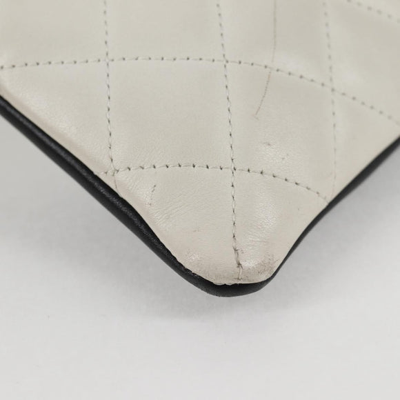 CHANEL Cambon Line Shoulder Bag Lamb Skin White Silver CC Auth 118933V