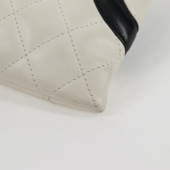 CHANEL Cambon Line Shoulder Bag Lamb Skin White Silver CC Auth 118933V