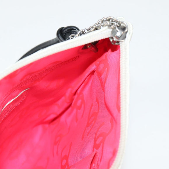 CHANEL Cambon Line Shoulder Bag Lamb Skin White Silver CC Auth 118933V