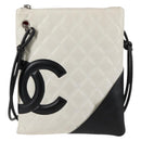 CHANEL Cambon Line Shoulder Bag Lamb Skin White Silver CC Auth 118933V-13
