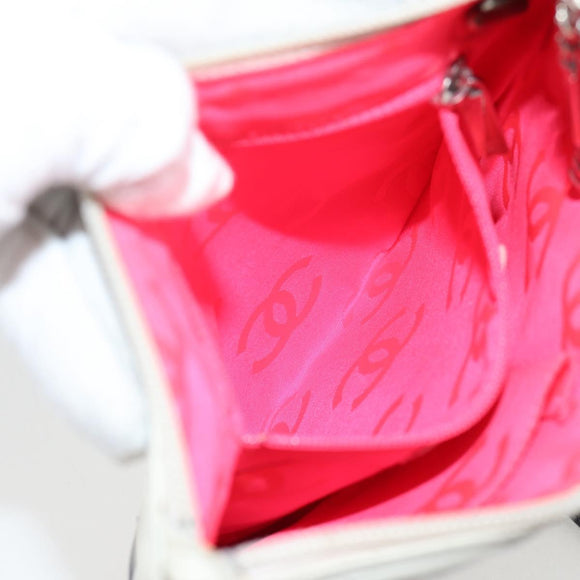 CHANEL Cambon Line Shoulder Bag Lamb Skin White Silver CC Auth 118933V