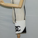 CHANEL Cambon Line Shoulder Bag Lamb Skin White Silver CC Auth 118933V-22