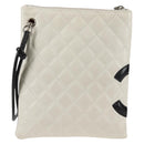 CHANEL Cambon Line Shoulder Bag Lamb Skin White Silver CC Auth 118933V-2