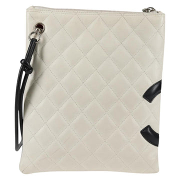 CHANEL Cambon Line Shoulder Bag Lamb Skin White Silver CC Auth 118933V - 0