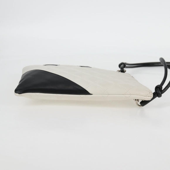 CHANEL Cambon Line Shoulder Bag Lamb Skin White Silver CC Auth 118933V