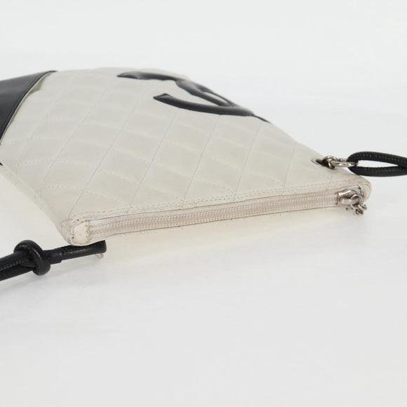 CHANEL Cambon Line Shoulder Bag Lamb Skin White Silver CC Auth 118933V