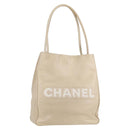 CHANEL Tote Bag Lamb Skin Beige Gold CC Auth 118935V-1