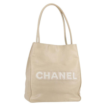 CHANEL Tote Bag Lamb Skin Beige Gold CC Auth 118935V