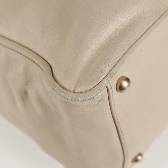 CHANEL Tote Bag Lamb Skin Beige Gold CC Auth 118935V