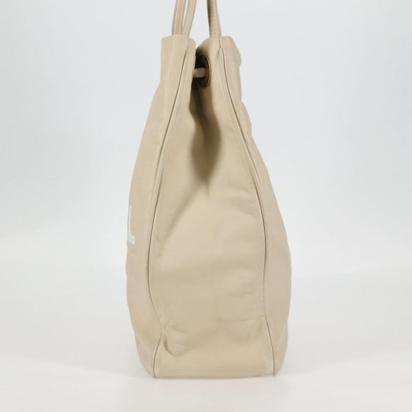 CHANEL Tote Bag Lamb Skin Beige Gold CC Auth 118935V
