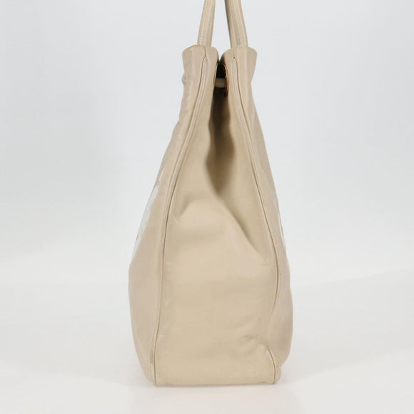 CHANEL Tote Bag Lamb Skin Beige Gold CC Auth 118935V