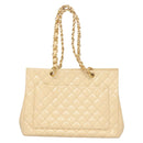 CHANEL Matelasse Chain Tote Bag Patent leather Beige Gold CC Auth 118936-2