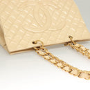 CHANEL Matelasse Chain Tote Bag Patent leather Beige Gold CC Auth 118936-6