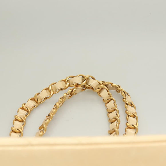 CHANEL Matelasse Chain Tote Bag Patent leather Beige Gold CC Auth 118936