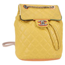 CHANEL Matelasse Backpack Lamb Skin Yellow Silver CC Auth 118937M-1