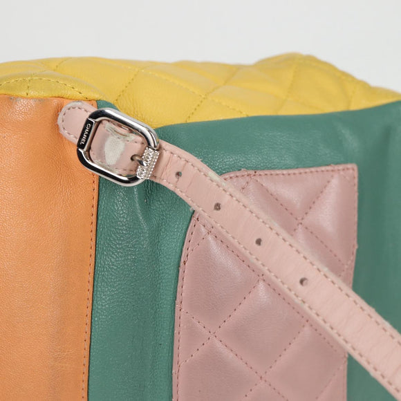 CHANEL Matelasse Backpack Lamb Skin Yellow Silver CC Auth 118937M