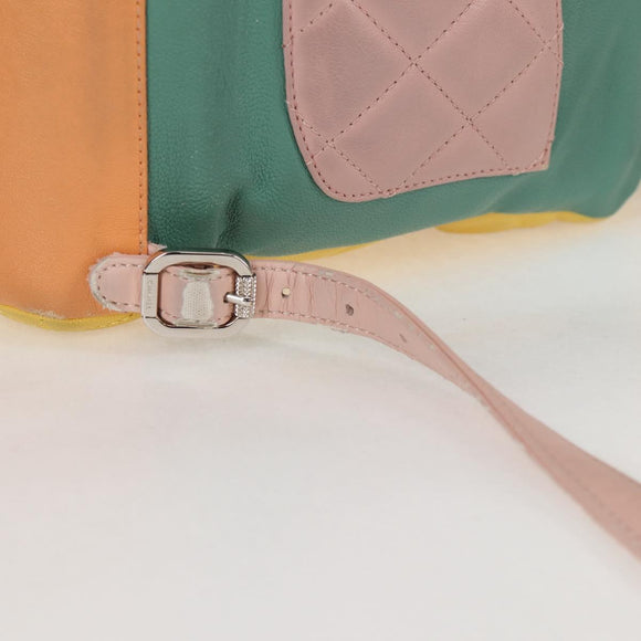 CHANEL Matelasse Backpack Lamb Skin Yellow Silver CC Auth 118937M