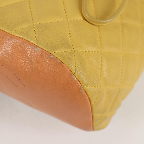 CHANEL Matelasse Backpack Lamb Skin Yellow Silver CC Auth 118937M