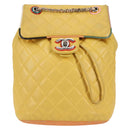 CHANEL Matelasse Backpack Lamb Skin Yellow Silver CC Auth 118937M-13