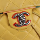 CHANEL Matelasse Backpack Lamb Skin Yellow Silver CC Auth 118937M-23