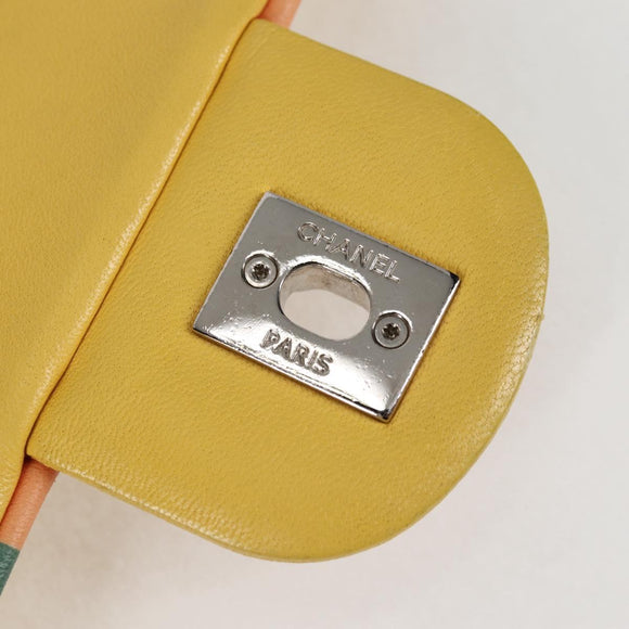 CHANEL Matelasse Backpack Lamb Skin Yellow Silver CC Auth 118937M