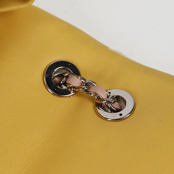 CHANEL Matelasse Backpack Lamb Skin Yellow Silver CC Auth 118937M