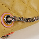 CHANEL Matelasse Backpack Lamb Skin Yellow Silver CC Auth 118937M-7