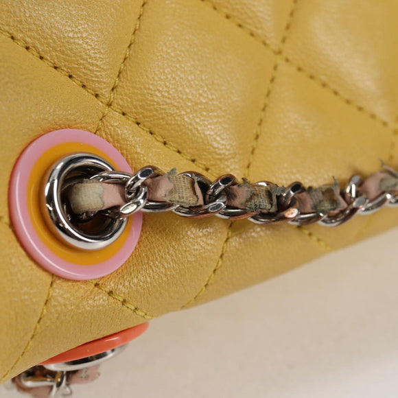 CHANEL Matelasse Backpack Lamb Skin Yellow Silver CC Auth 118937M
