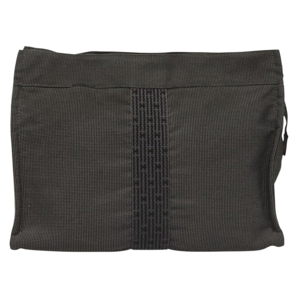 HERMES Her Line Clutch Bag Canvas Gray Auth 118940