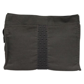 HERMES Her Line Clutch Bag Canvas Gray Auth 118940 - 0