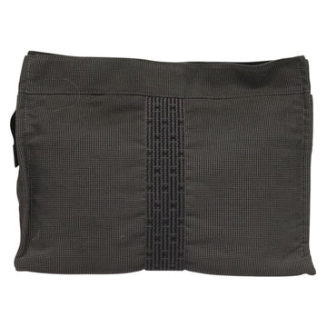 HERMES Her Line Clutch Bag Canvas Gray Auth 118940 - 0