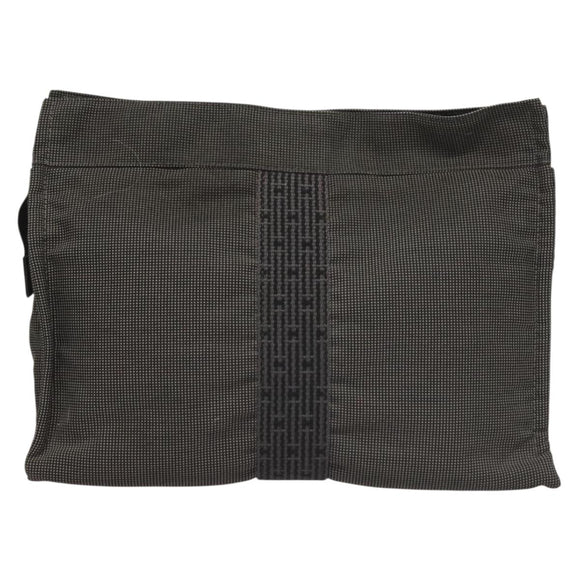 HERMES Her Line Clutch Bag Canvas Gray Auth 118940