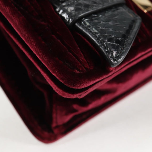 Miu Miu Matelasse Bijoux Shoulder Bag Velor Wine Red Gold Auth 118941M