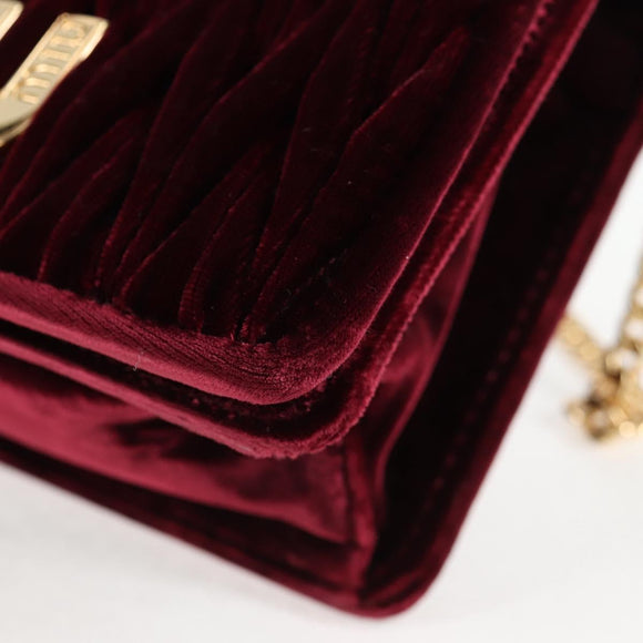 Miu Miu Matelasse Bijoux Shoulder Bag Velor Wine Red Gold Auth 118941M