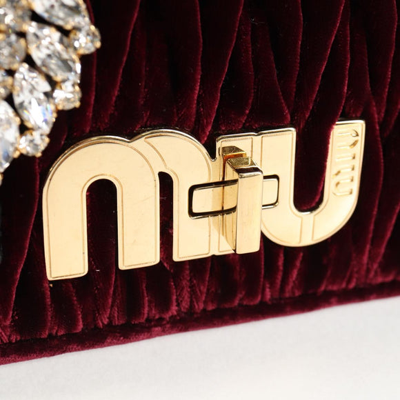 Miu Miu Matelasse Bijoux Shoulder Bag Velor Wine Red Gold Auth 118941M