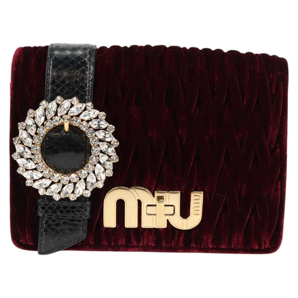 Miu Miu Matelasse Bijoux Shoulder Bag Velor Wine Red Gold Auth 118941M