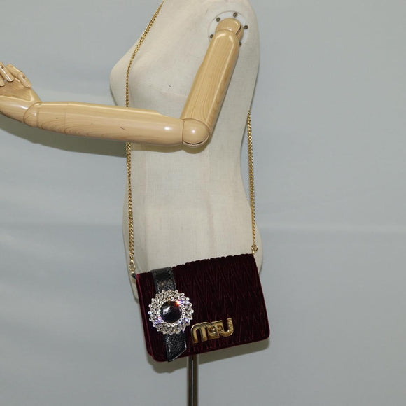 Miu Miu Matelasse Bijoux Shoulder Bag Velor Wine Red Gold Auth 118941M