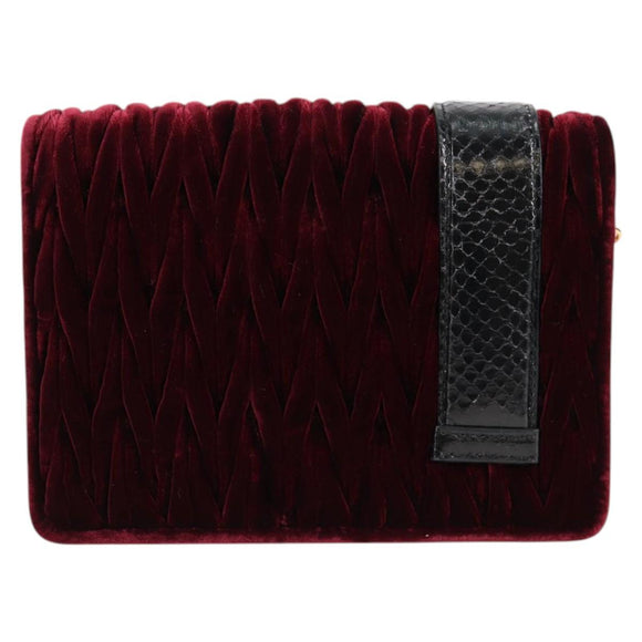Miu Miu Matelasse Bijoux Shoulder Bag Velor Wine Red Gold Auth 118941M