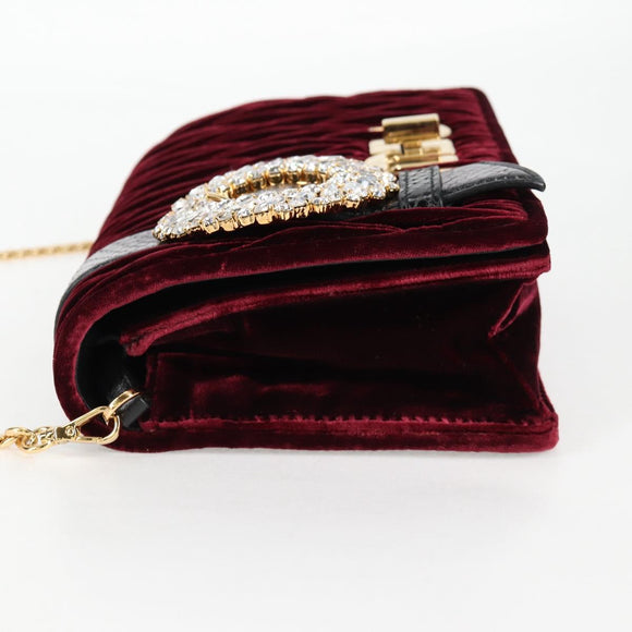 Miu Miu Matelasse Bijoux Shoulder Bag Velor Wine Red Gold Auth 118941M