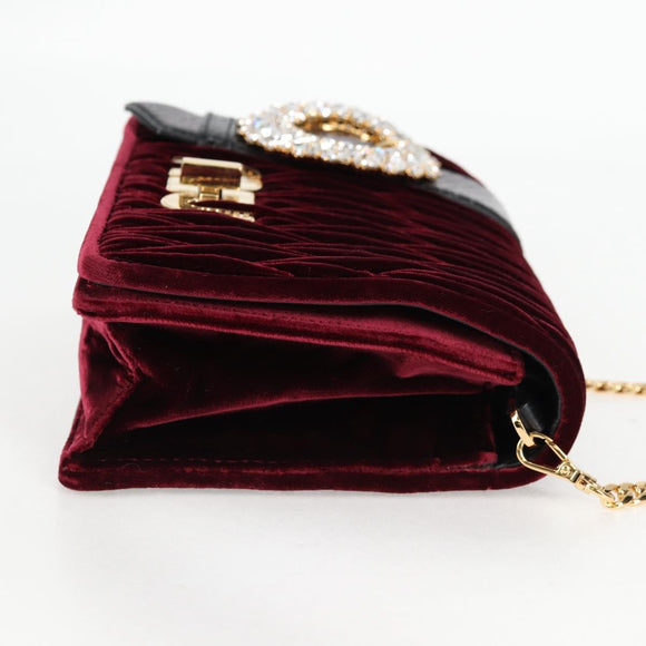 Miu Miu Matelasse Bijoux Shoulder Bag Velor Wine Red Gold Auth 118941M