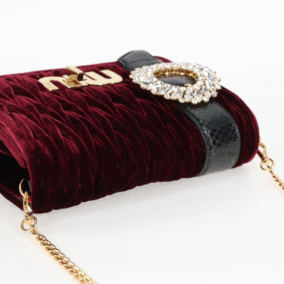 Miu Miu Matelasse Bijoux Shoulder Bag Velor Wine Red Gold Auth 118941M