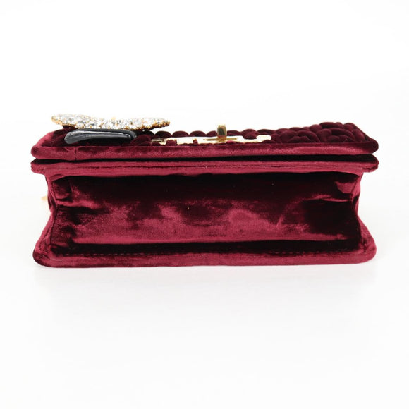 Miu Miu Matelasse Bijoux Shoulder Bag Velor Wine Red Gold Auth 118941M