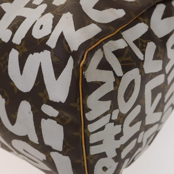 LOUIS VUITTON Monogram Graffiti Keepall 50 Boston Bag White M92197 Auth 118956