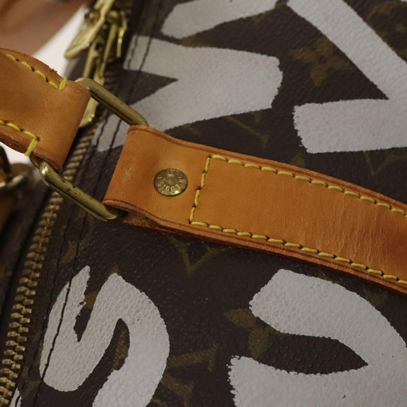 LOUIS VUITTON Monogram Graffiti Keepall 50 Boston Bag White M92197 Auth 118956