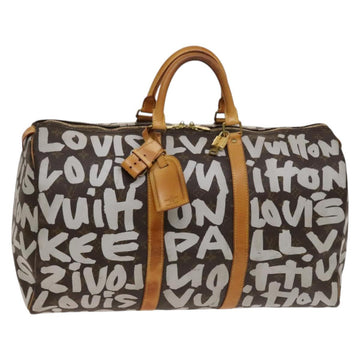 LOUIS VUITTON Monogram Graffiti Keepall 50 Boston Bag White M92197 Auth 118956