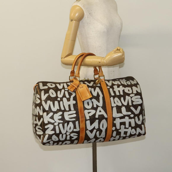 LOUIS VUITTON Monogram Graffiti Keepall 50 Boston Bag White M92197 Auth 118956